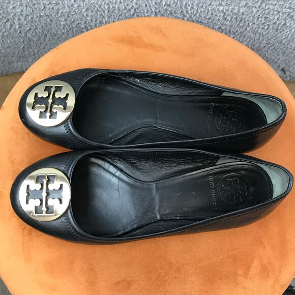 Tory Burch Reva Black Leather Ballet Flats Silver size 7.5 - Picture 4 of 8